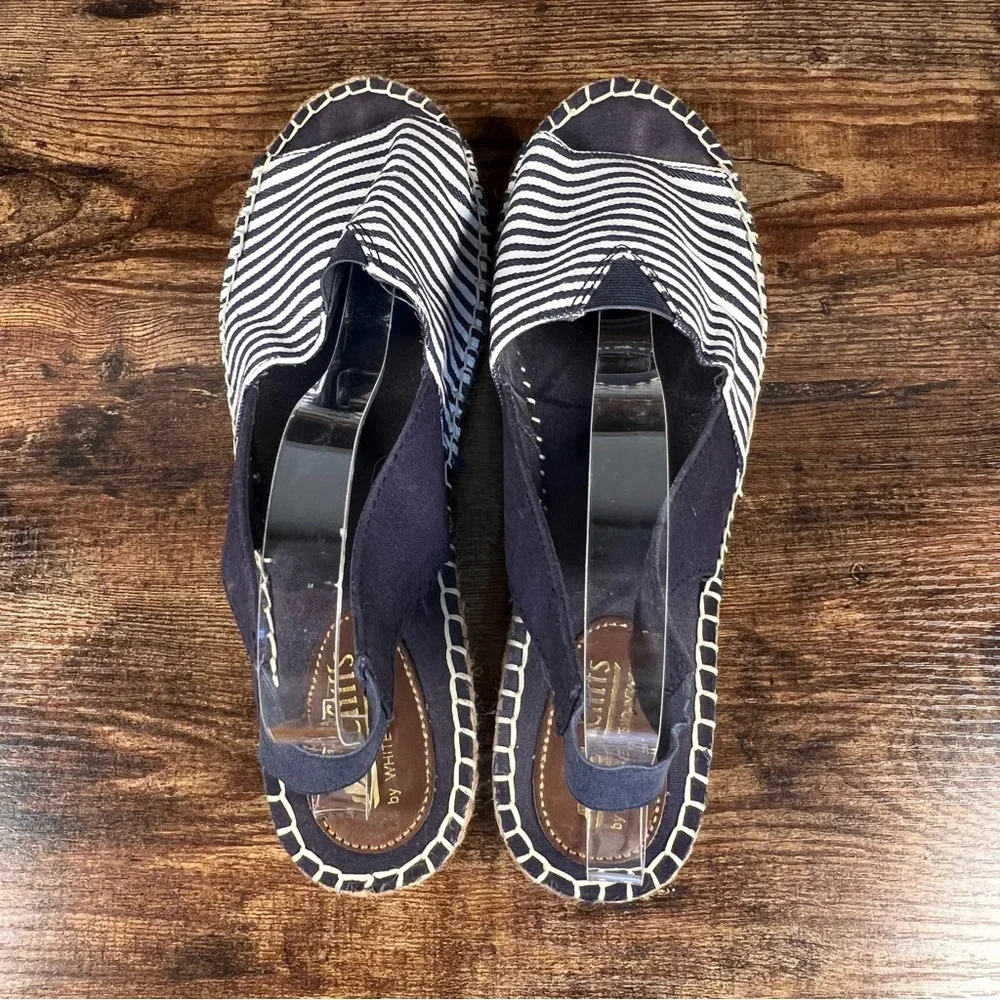 Cliffs‎ Espadrille Sandal Chyme Wedge Peep Toe Navy Blue Striped Sling Back 10